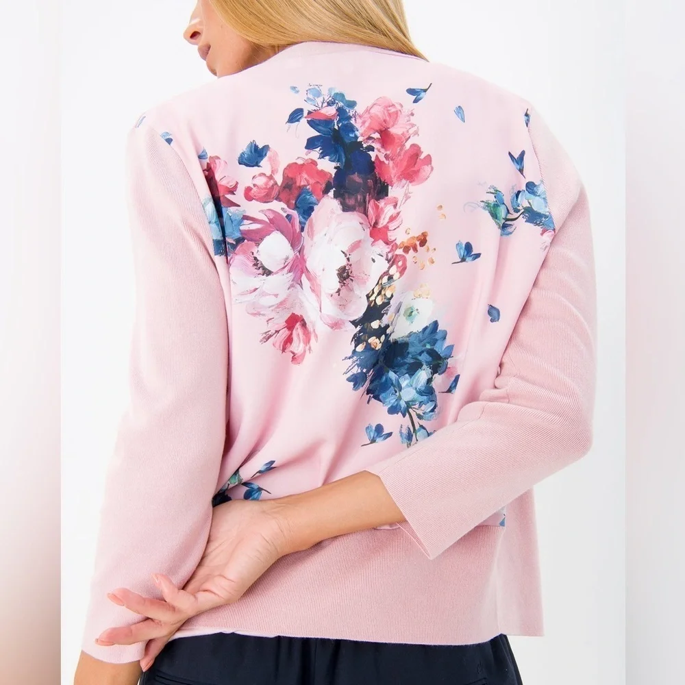 Ted Baker London Elowsi Open Front Pink Floral Back Cardigan Size S - Picture 7 of 9